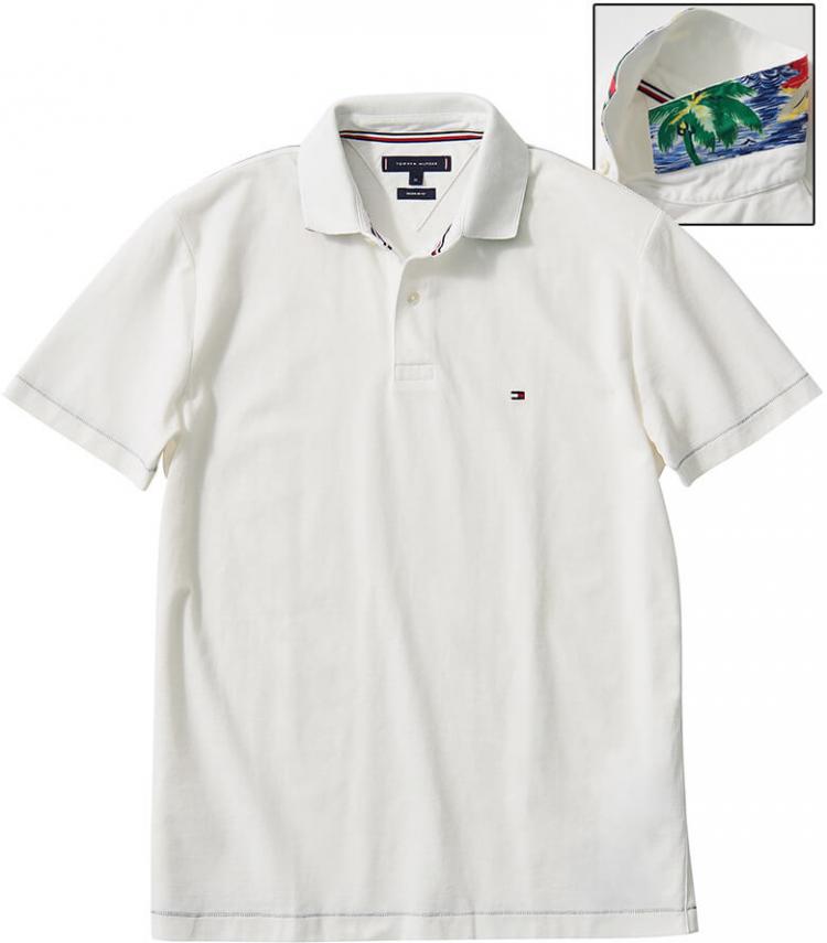 胸のロゴは控えめながら、襟を立てるとハワイアンプリントが現れるという、子供心を忘れない、茶目っ気たっぷりなデザインが◎。