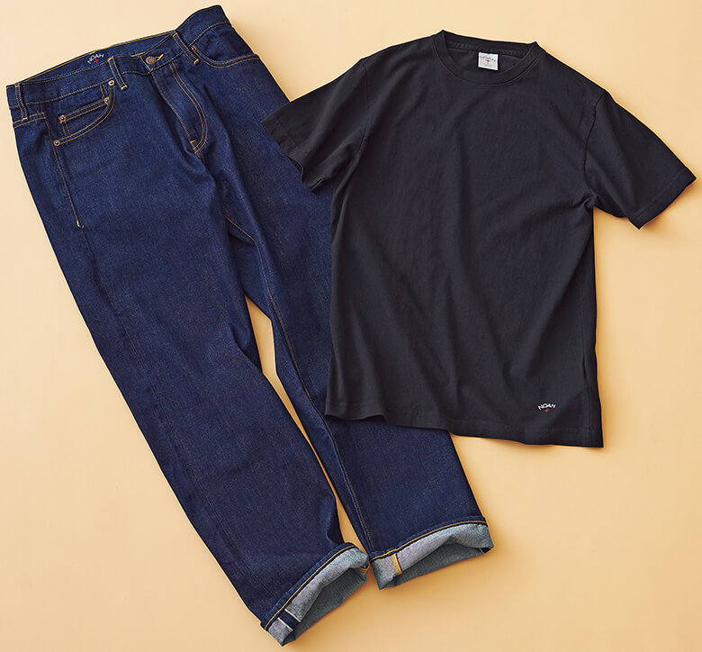 リサイクルコットンを使用したTシャツとセルビッジデニム。