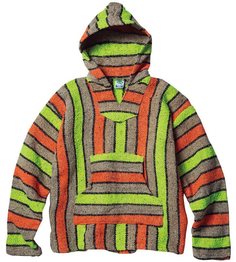 形や素材こそ正統なメキシカンパーカだが、そこに蛍光色が組み合わせられた変わり種。／古着屋 深緑