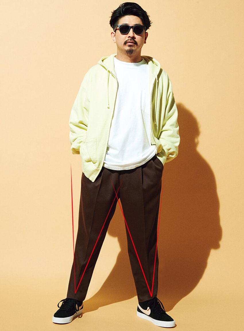 ガッチリ体型をキレイに見せるワイドパンツは、「逆二等辺三角形」を選べ！ - 2枚目の画像