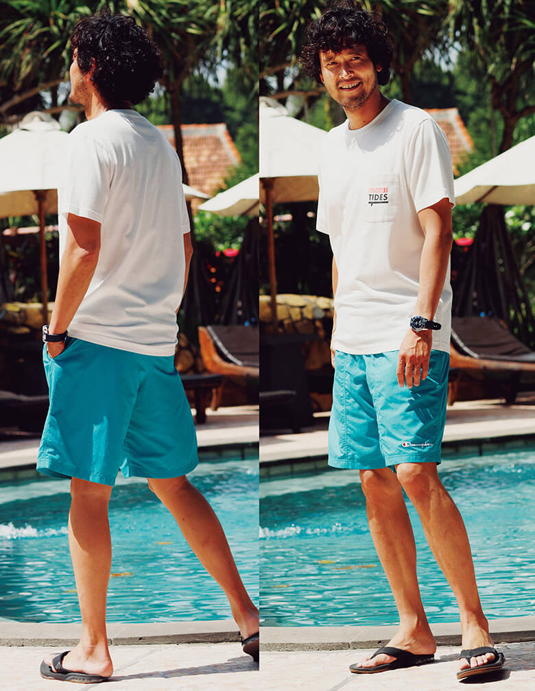 「ベイフロー」のTシャツ、「チャンピオン」×「ビューティ＆ユース」のショーツ