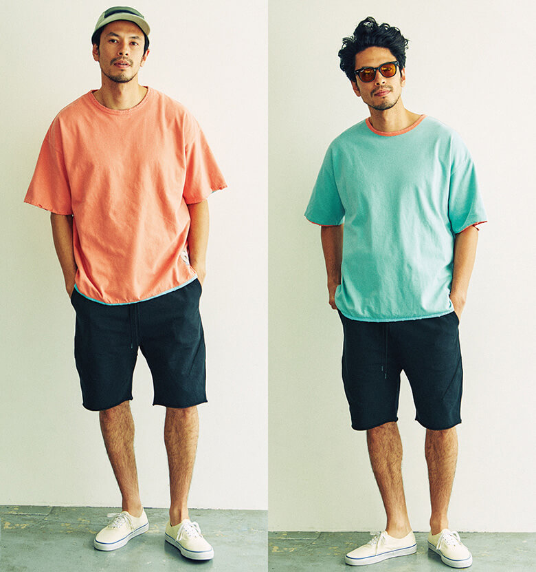 着用したマイルドなペールトーンの表裏のものや、モノトーンのものなどカラバリも豊富。