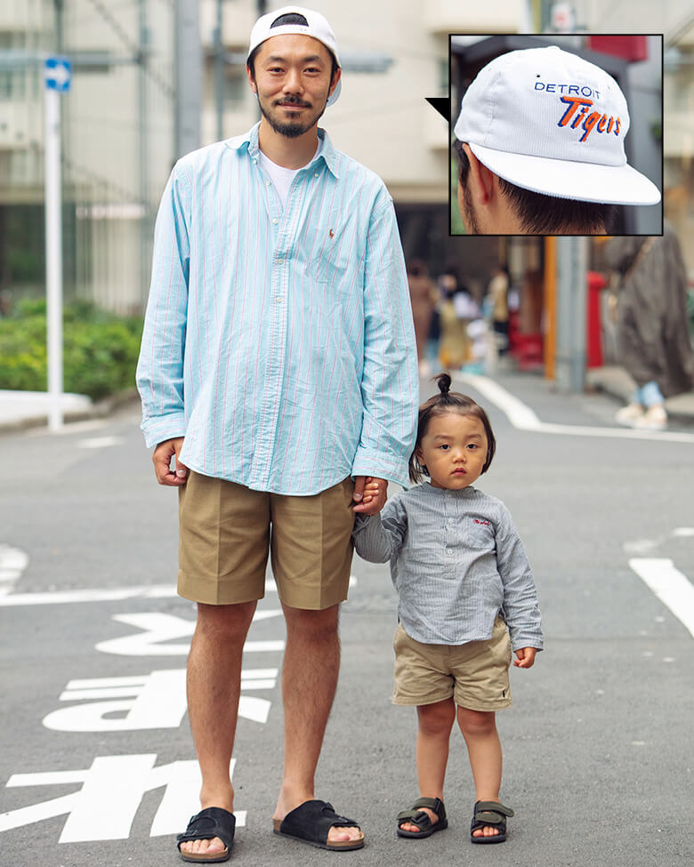 古着店で選んだアメリカンプロスポーツのキャップを、後ろに被って……なんて昔から変わらない洋服の楽しみ方が滲み出てるのが微笑ましい。