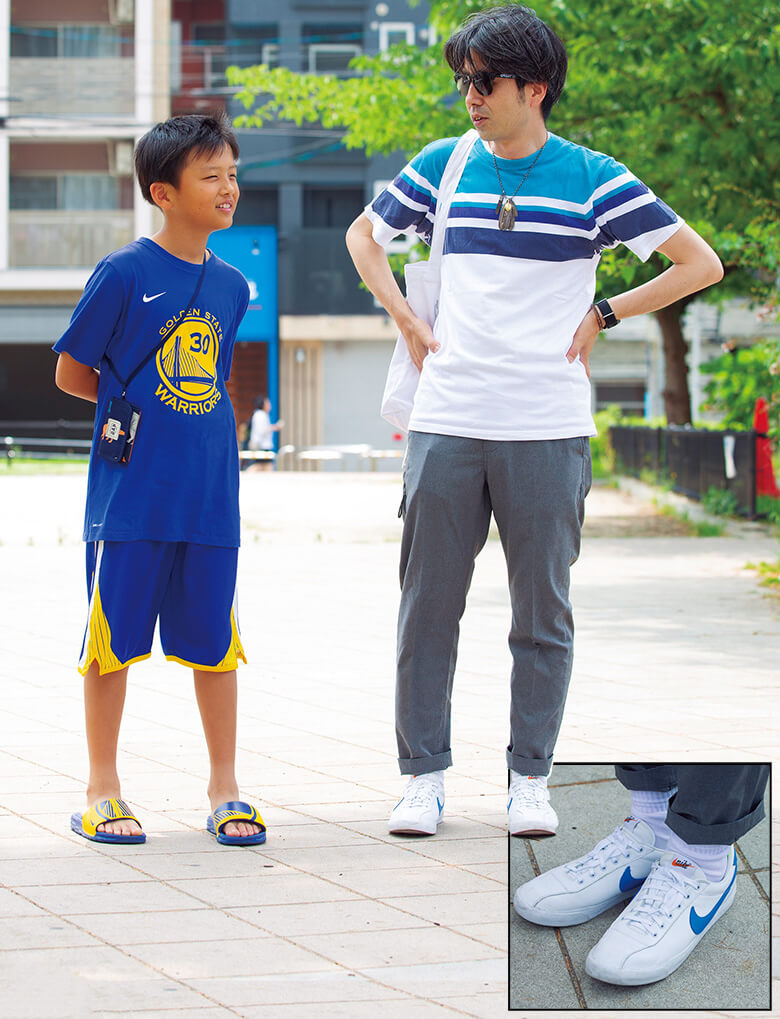 爽やかだね〜、この色合い。トップスとのカラーマッチングもさりげないし、こなれてる。そして裏原感、タマラン！