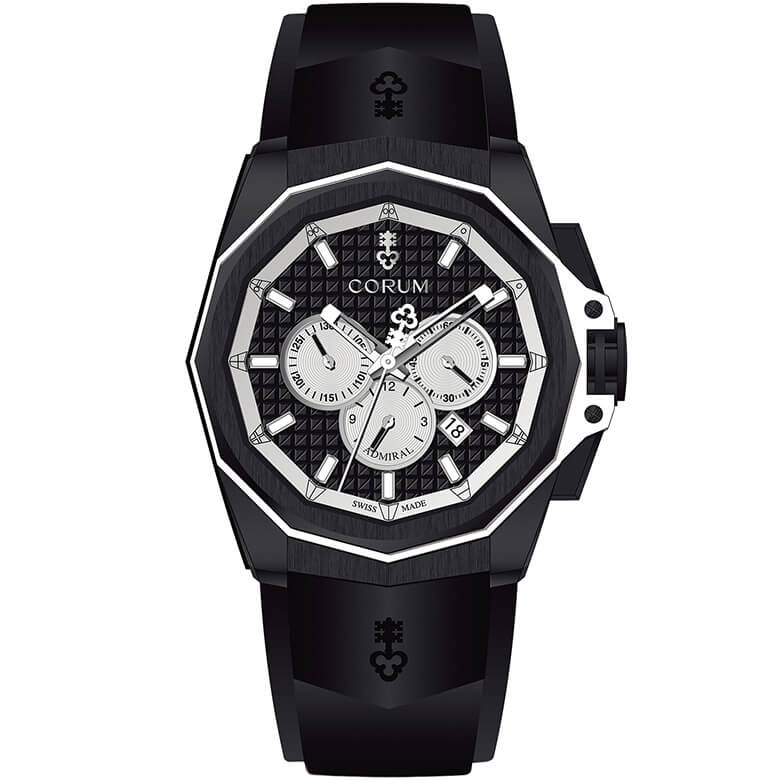 CORUM コルム／アドミラル AC-ONE 45 クロノグラフ 潔いブラック＆ホワイトが終わりと始まり＝「新生」を表現