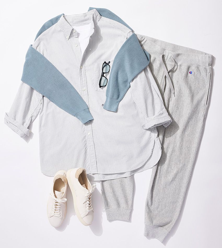 アルピー酒井がシーン別に実践！ 40代の必勝“スウェットパンツ”着回し術。使ったのはチャンピオンの定番品 - 16枚目の画像