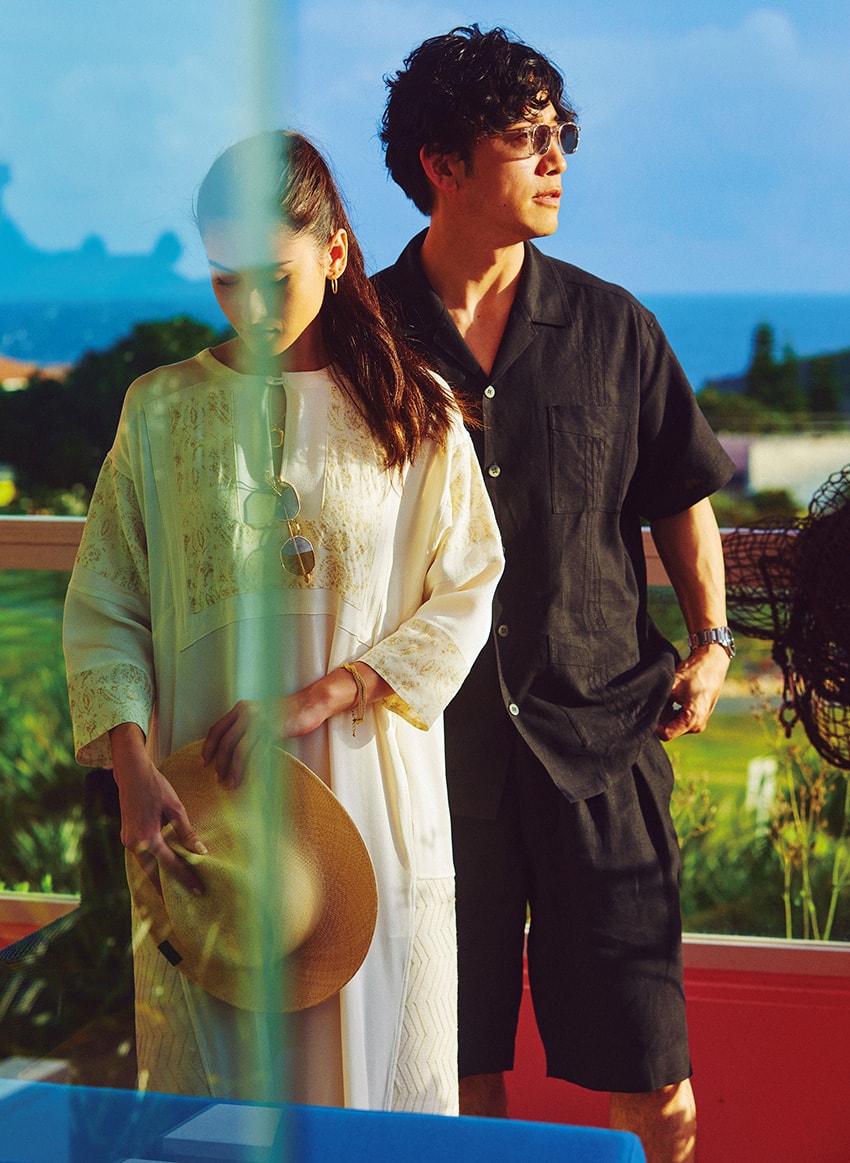 未使用級 キャピタル キューバシャツ 半袖 リネン サマーニット ネイティブ柄 フレンチクロスリネン ハバナナジャ柄 ラングルカラーキューバシャツ