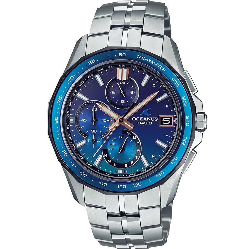 世界限定1500本。チタンケース、42.8mm径、 ソーラー。21万4500円/オシアナス(カシオ計算機 d0120-088-925)