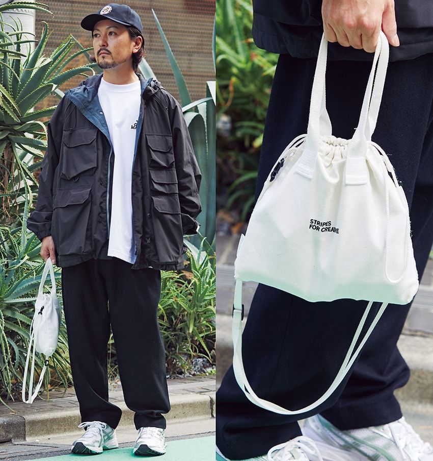 ワンマイル用バッグの新定番！ 街ブラの新相棒に“手モチ巾着”を選んだ7人のスタイル - 4枚目の画像