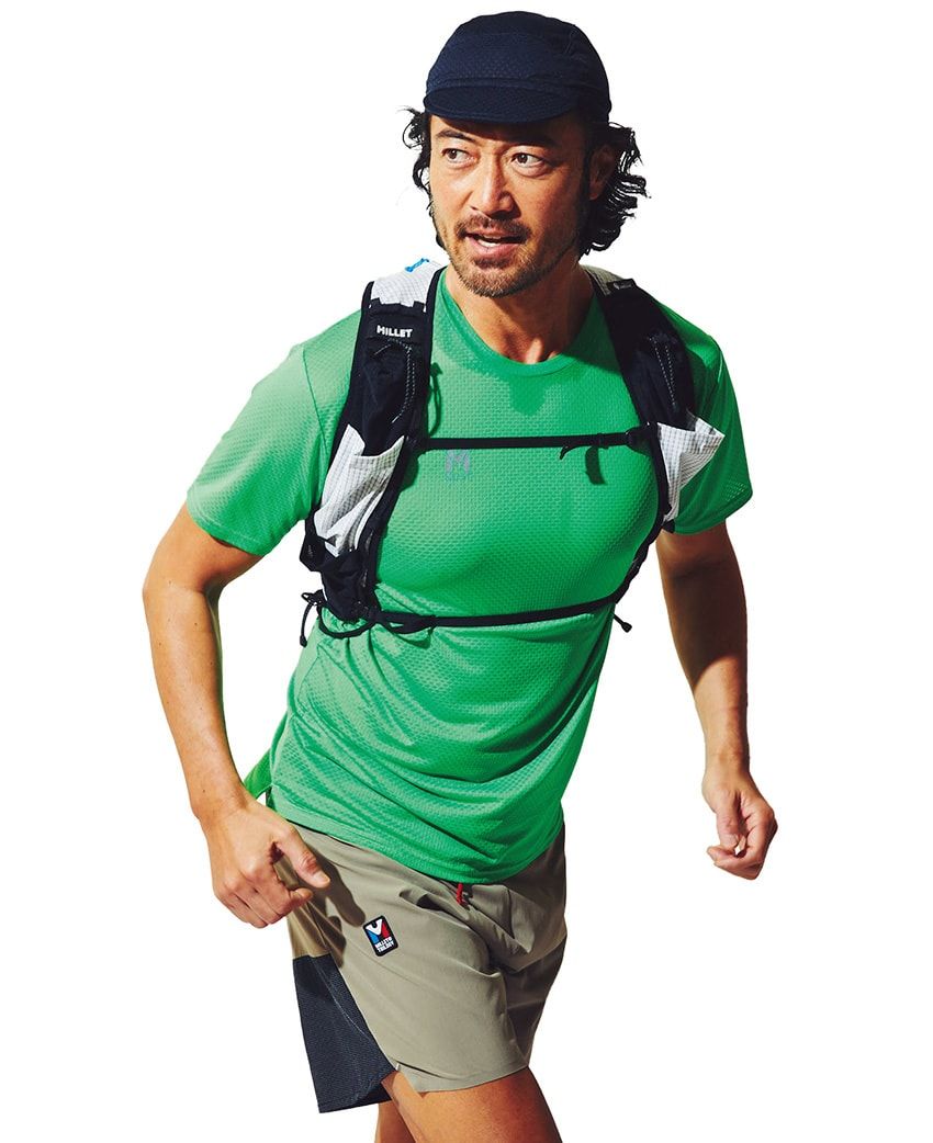 Tシャツ5940円、ショーツ1万9800円、ベスト3万2890円、キャップ3630円 ／すべてミレー（ミレー・マウンテン・グループ・ジャパン　050-3198-9161）