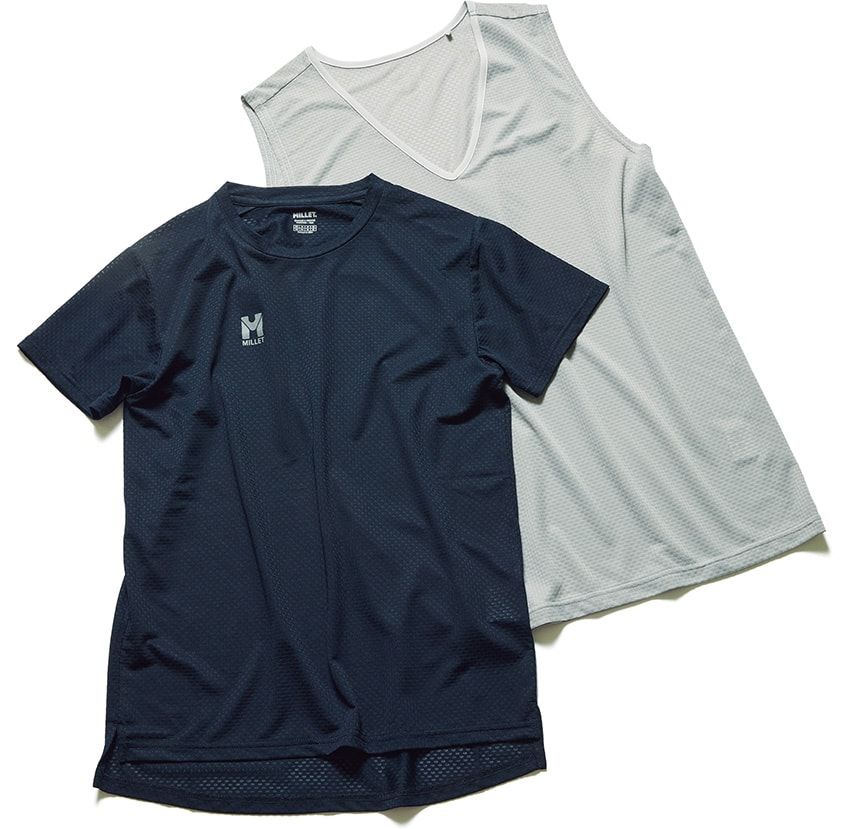 タンクトップ4950円、Tシャツ5940円/ともにミレー(ミレー・マウンテン・グループ・ジャパン 050-3198-9161)