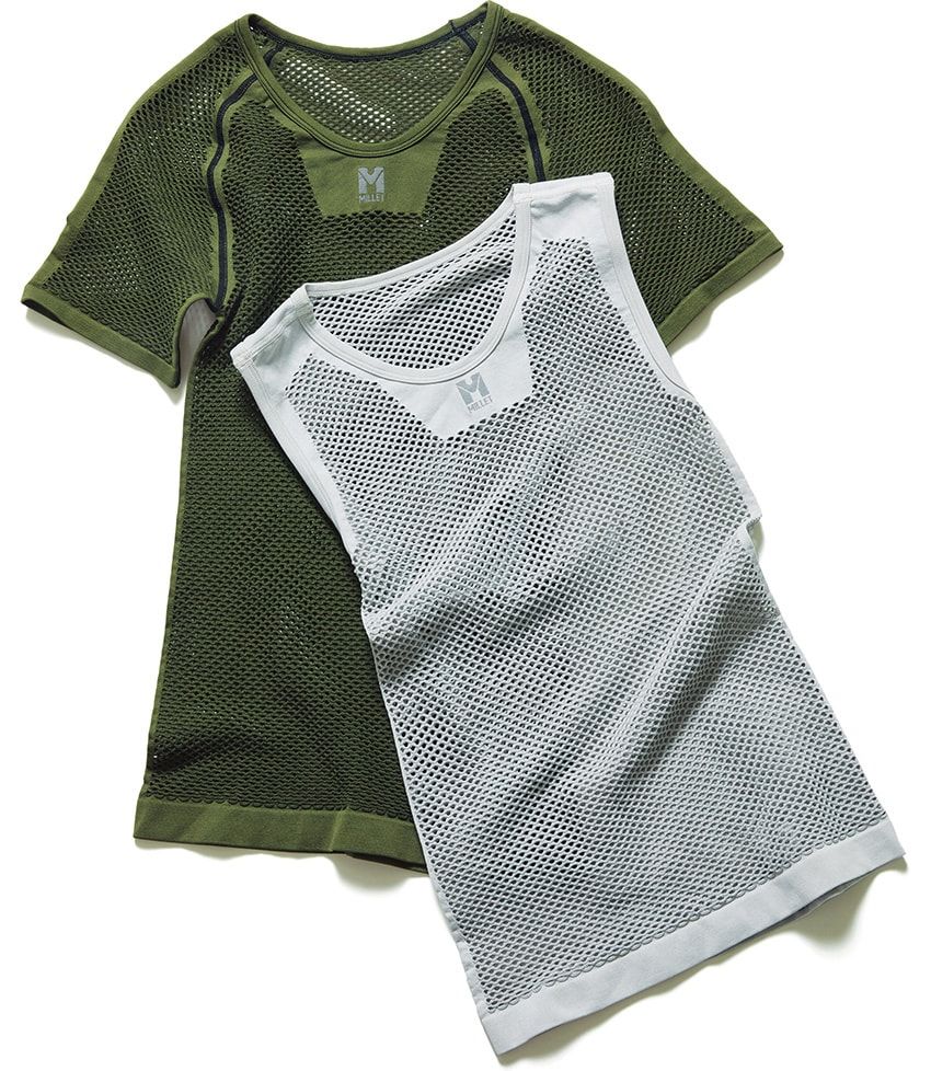 タンクトップ5830円、Tシャツ6600円/ともにミレー(ミレー・マウンテン・グループ・ジャパン 050-3198-9161)