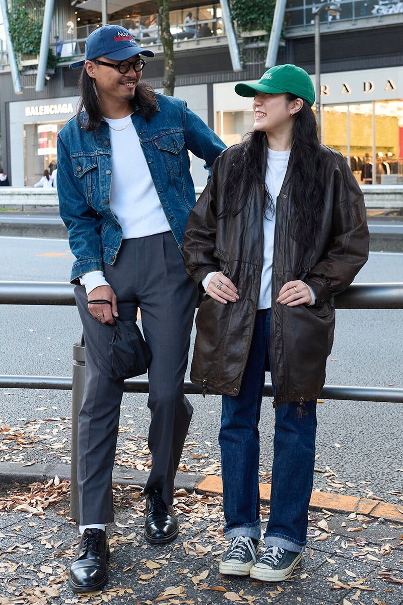 バッグ＝スカイ　デニムジャケット＝リーバイス　カットソー＝ロサンゼルスアパレル　パンツ＝古着　靴＝チーニー　帽子＝メルシー　メガネ＝レスカ ルネティエ