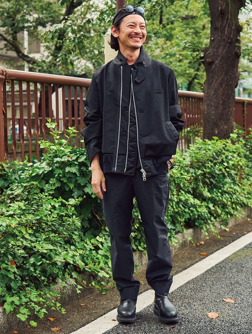 ジャケット、靴=ともにサカイ 帽子=サスクワッチファブリクス サングラス=不明