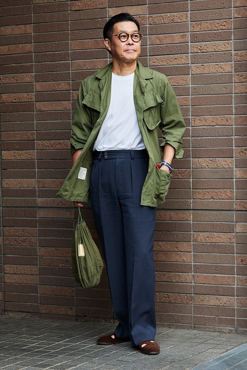 ジャケット、バッグ＝ともに古着