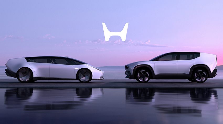 ホンダ「0シリーズ」の2台。左がホンダ「0 サルーン」、右がホンダ「0 SUV」。