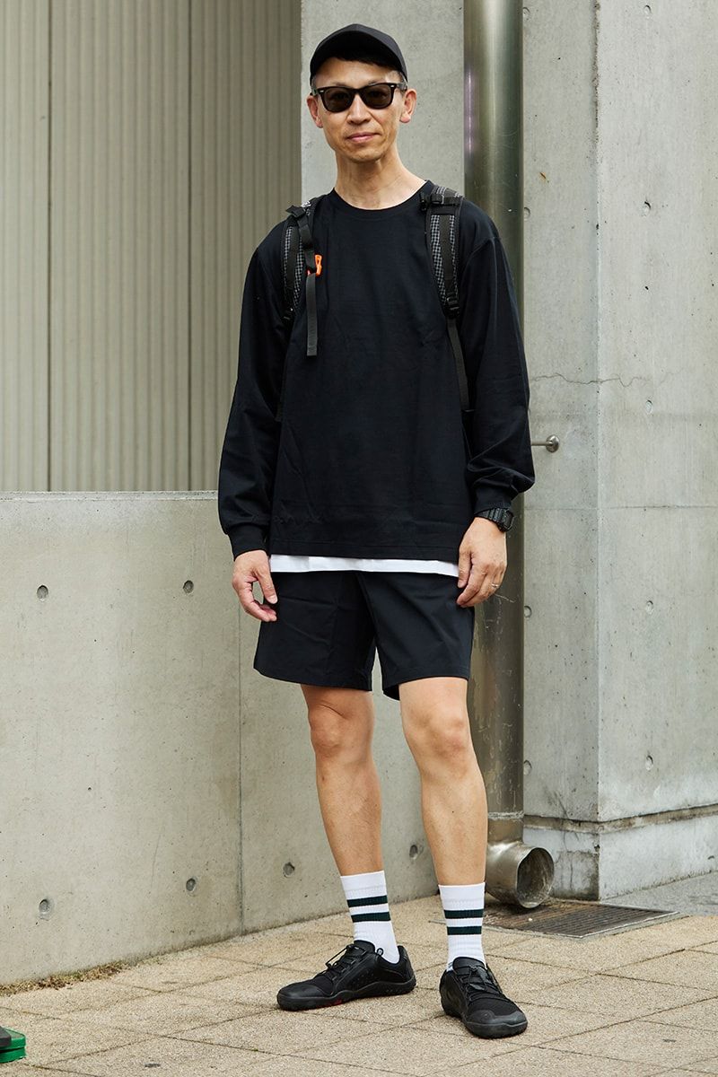 スウェット＝ニュートラルワークス.　Tシャツ＝ユニクロ　パンツ＝ヘリーハンセン　サンダル＝ビボベアフット　サングラス＝レイバン　腕時計＝カシオ