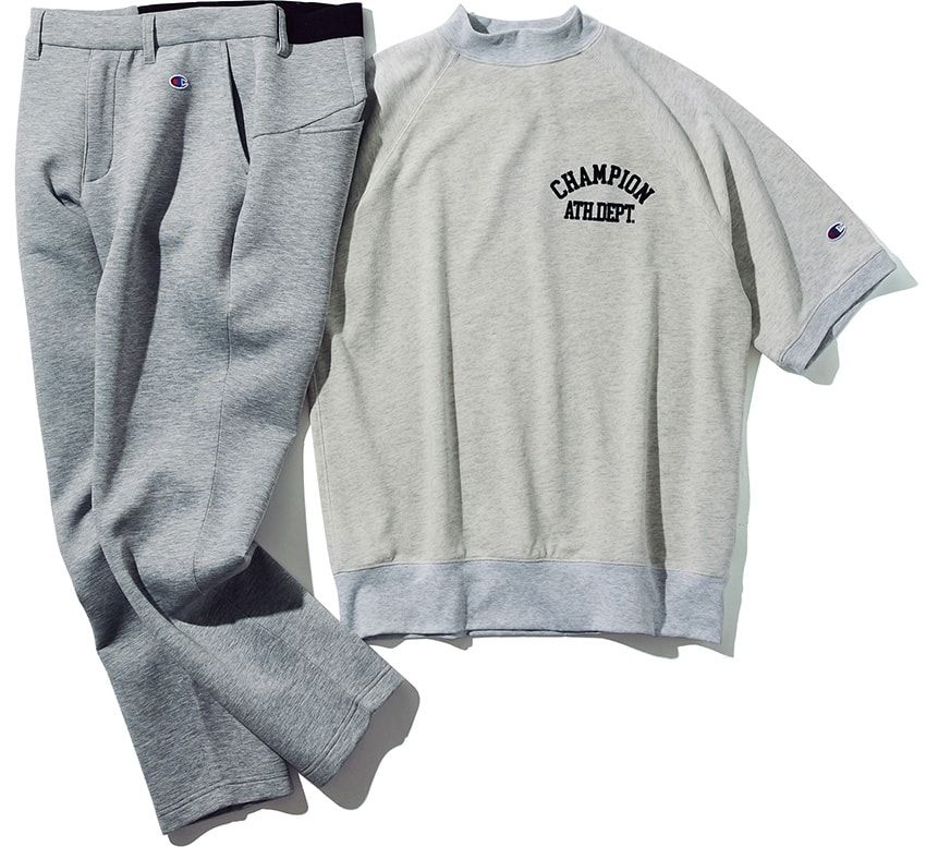 モックネックシャツ1万2980円、パンツ1万4080円／ともにチャンピオン（ヘインズブランズ ジャパン　0120-456-042）
