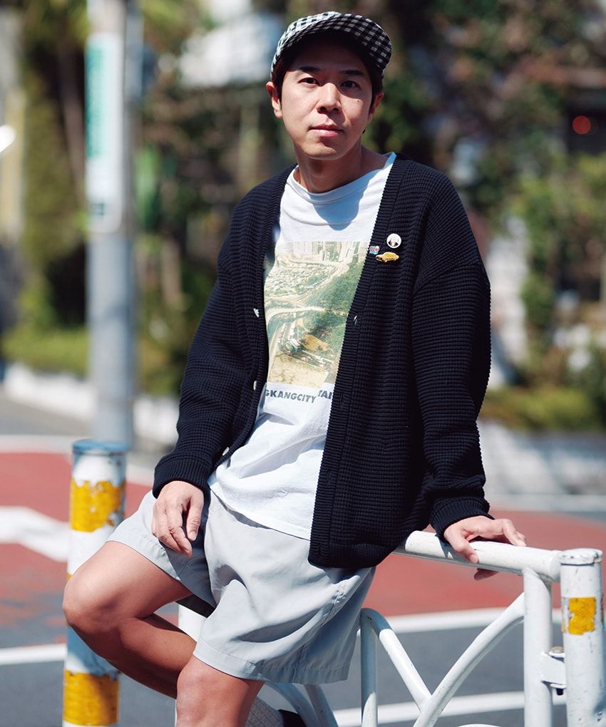 カーディガン=テンボックス Tシャツ=タンタン ショーツ、キャップ=ともに自作