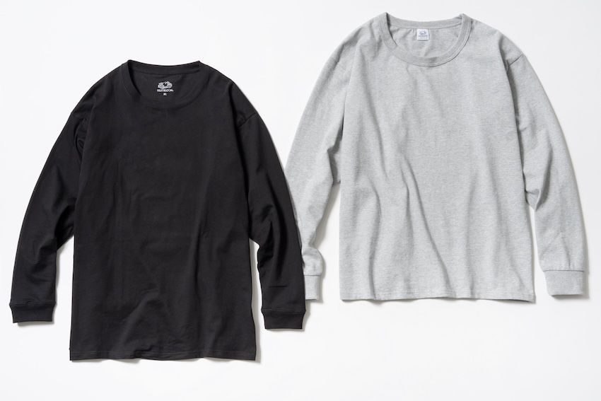（写真左から）ロンT（ブラック） 2420円、ロンT（グレー） 6050円／ともにフルーツオブザルーム（株式会社ギャレット 03-6845-7770）