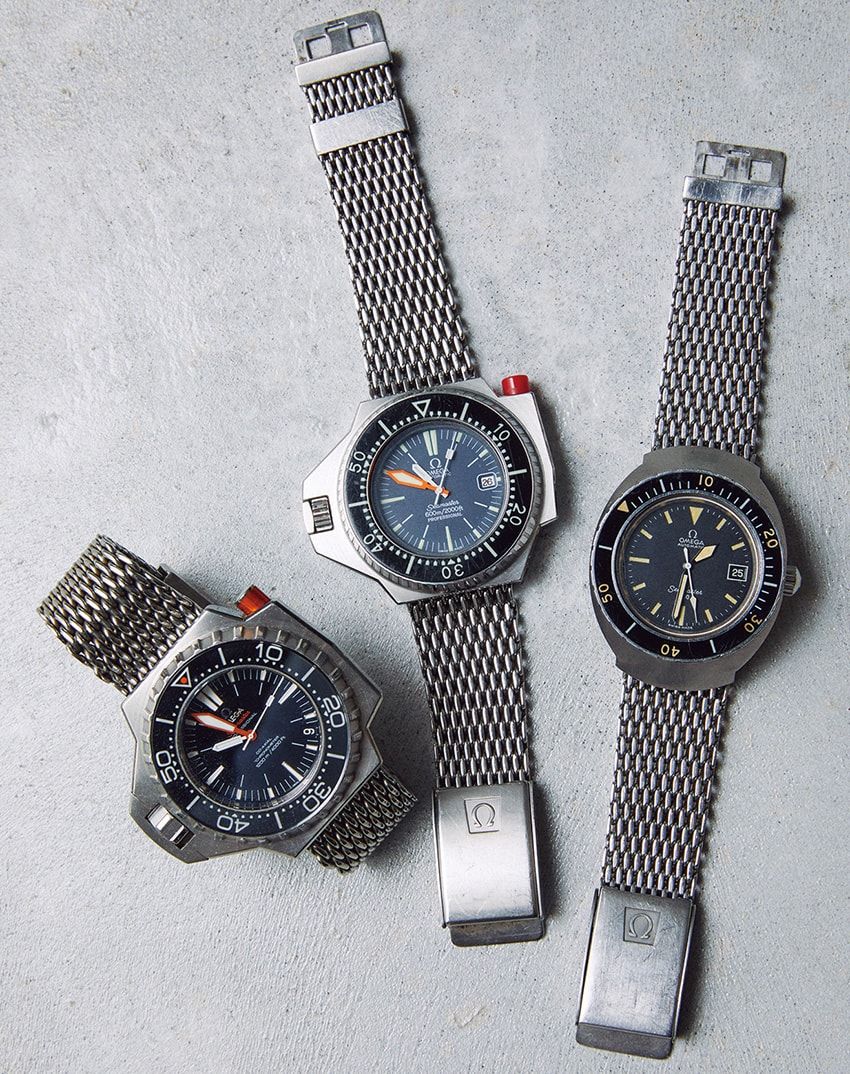 海を感じる時計としてオメガの「プロプロフ」を3本所有。張り出したケースやどこか80年代っぽさを感じるブレスレットのデザインに面白味を感じているという。