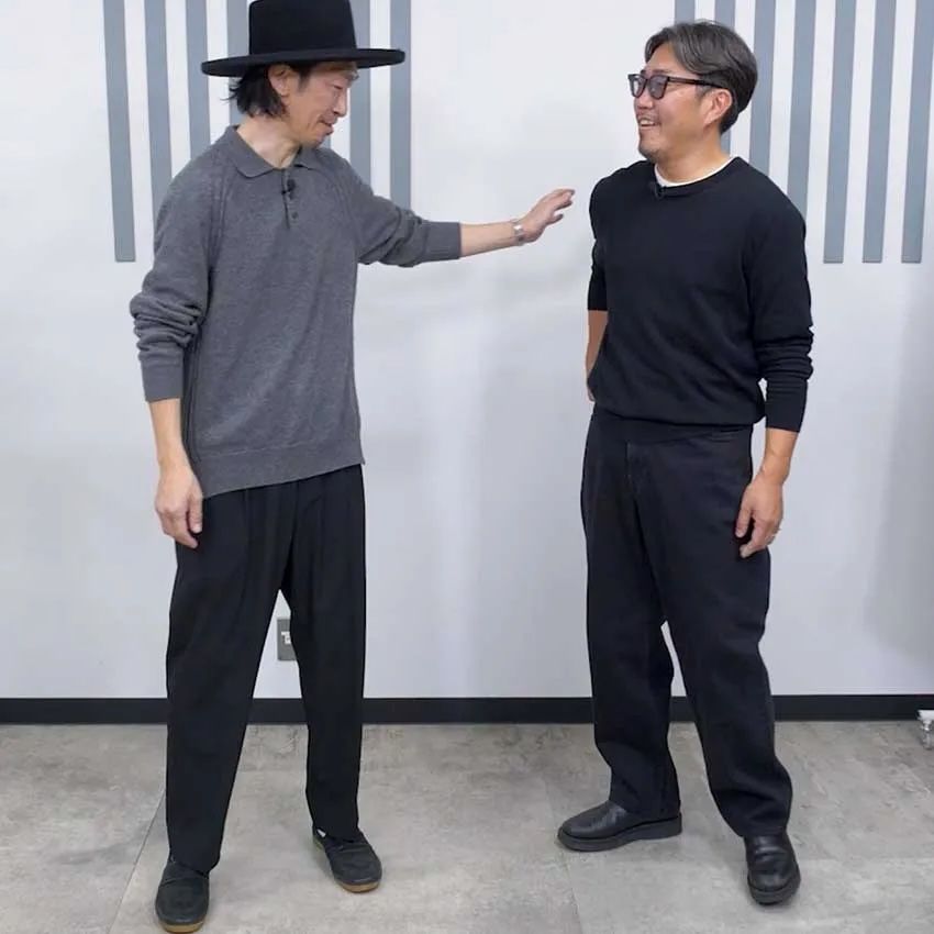 ハラ（178cm、60kg）は「グローバルワーク」のLサイズ、キクチさん（171cm、70kg）は「ユニクロ」の31インチを着用