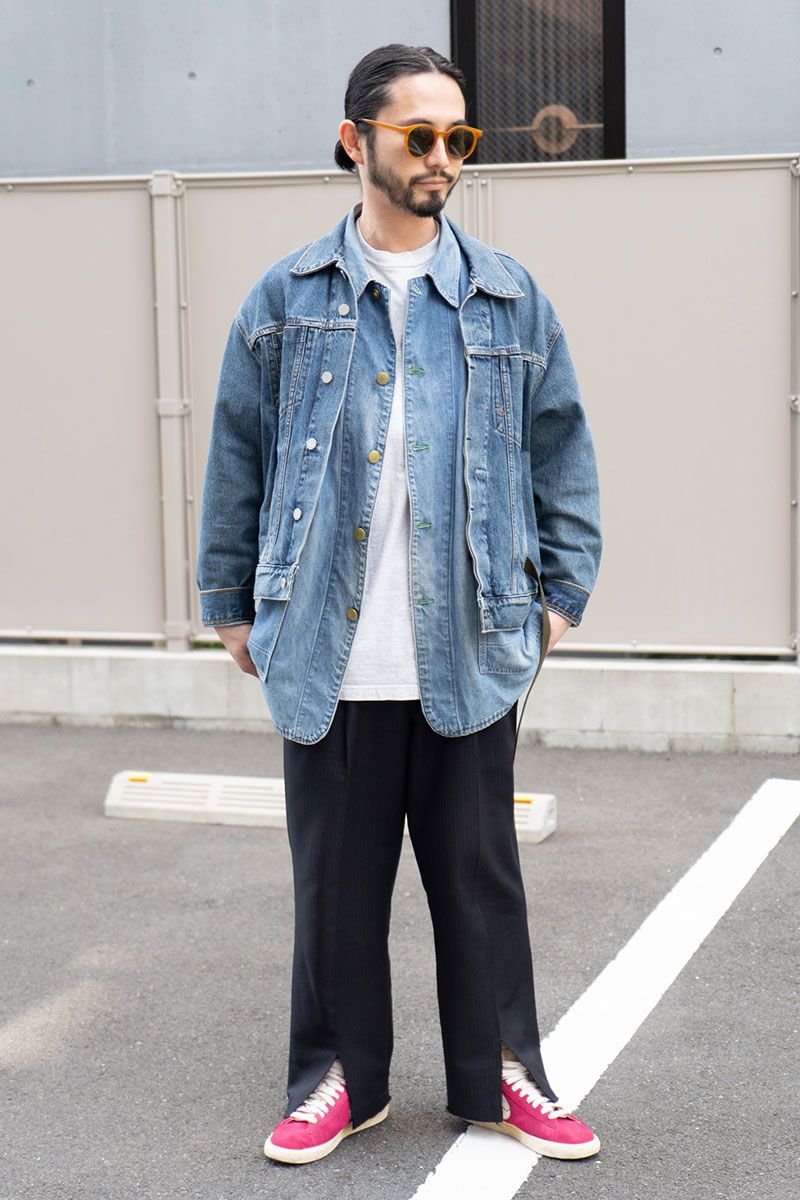 Gジャン、カバーオール、パンツ＝すべて古着