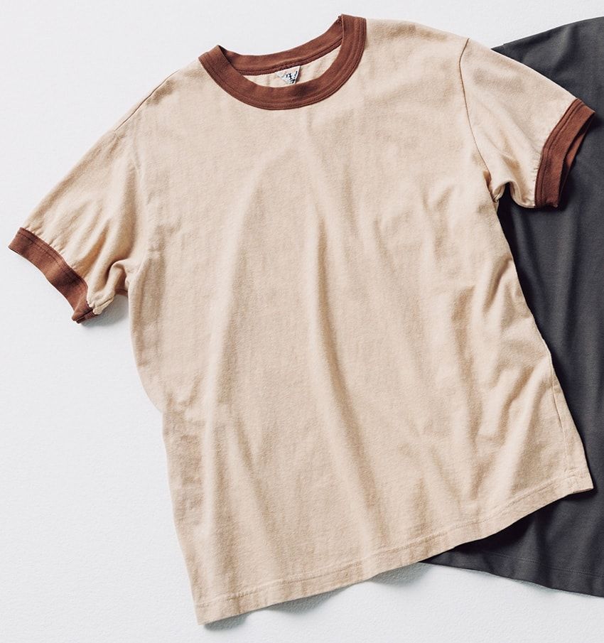 世界各国のオーガニック綿を調合し、ヴィンテージさながらのムラ感を表現したリンガー仕様。1万4300円／フィルメランジェ × スーパー エー マーケット（スーパー エー マーケット 青山　03-3423-8428）
