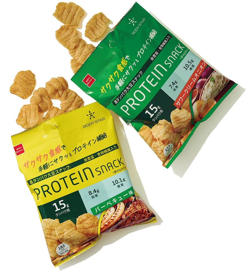 プロテイン15g（1袋当たり）。各40g 173円［編集部調べ］／おやつカンパニー　059-293-2398