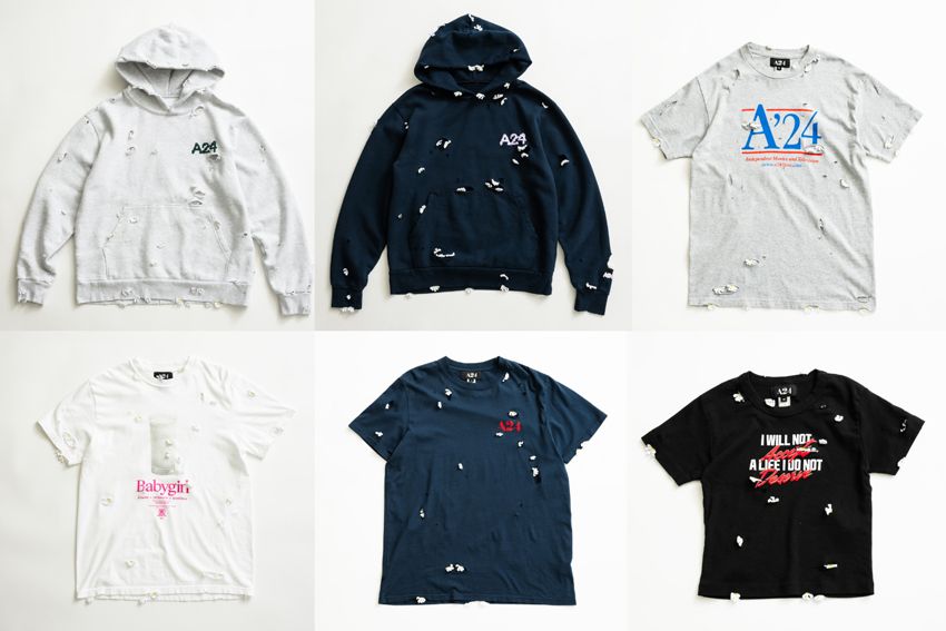 「Dots Hoodie by Pillings」5万8300円、「A24 Tee by Pillings」3万9600円、「Baby Girl Tee by Pillings」3万9600円 、「Navy Logo Tee by Pillings」3万9600円、「Maxine Baby Tee by Pillings」3万6300円／アンダーアール　0120-008-752