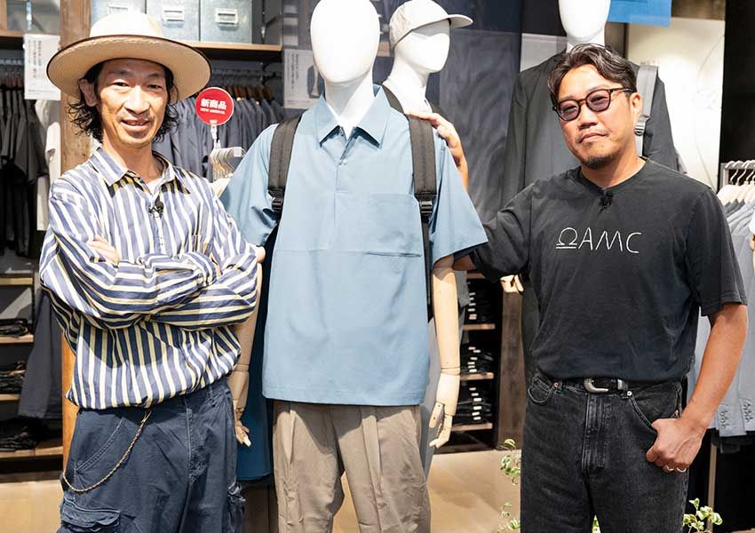 ［左］原 亮太●OCEANS統括編集長。’79年生まれ。落語好きな愛知県出身者。トップス／スティーブンアラン、パンツ／アズボーン、靴／クレイトップス（すべて私物）　［右］菊池陽之介●’79年生まれ。ススタイリスト熊谷隆志氏に師事し、2004年に独立した敏腕。トップス／OAMC、パンツ／エイチ ビューティー＆ユース、靴／クラークス（すべて私物）