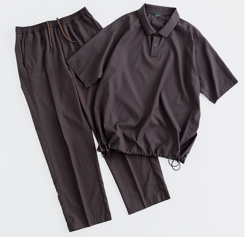 ポロシャツ7920円、パンツ9900円／ともにグリーンレーベル リラクシング