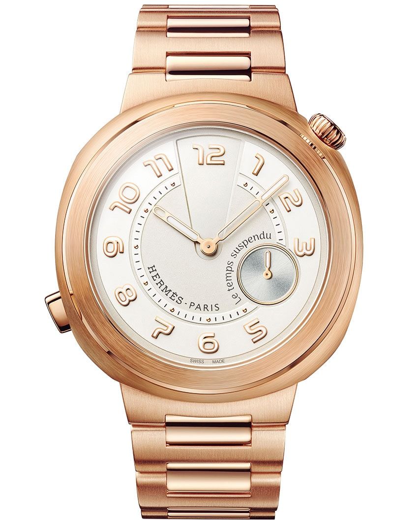 4時位置の針は、24秒で1回転するランニングインジケーター。K18PGケース、39mm径、自動巻き。750万2000円、別売りのラバーストラップ3万5200円［ともに予価］／エルメス（エルメスジャポン　03-3569-3300）