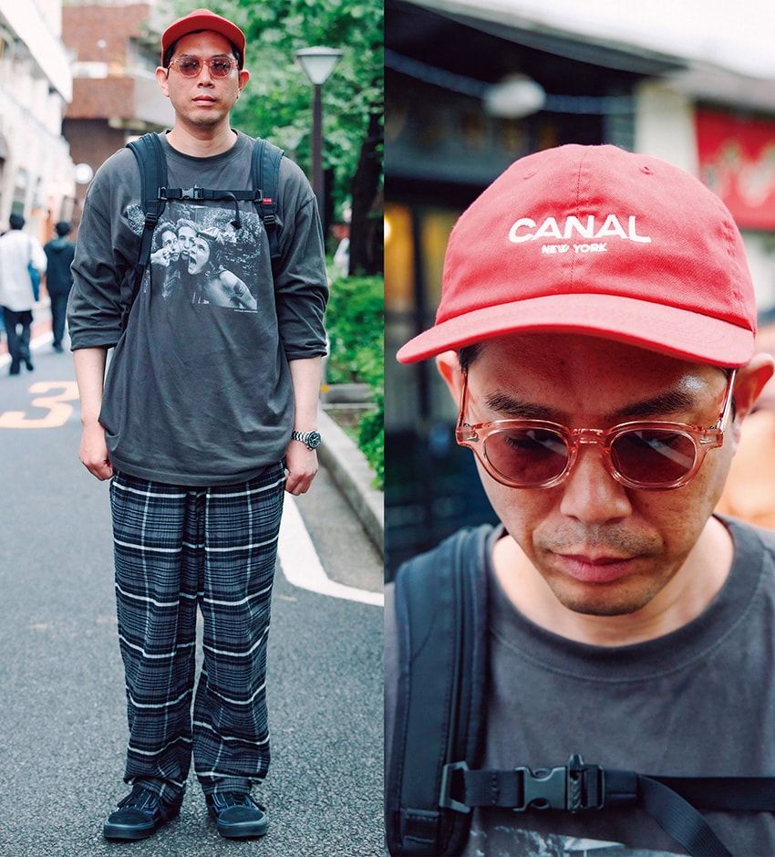 キャップ、カットソー＝古着