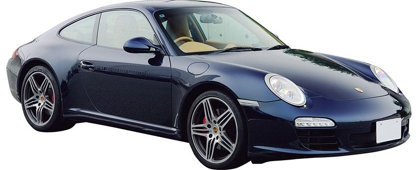 名車911の第6世代にあたる997型。空冷時代を彷彿させるフォルムを採用し、ヘッドライトは前モデルの996型とは異なる丸形へと回帰した。こちらのグレードはカレラS。通常よりもパワフルなエンジンが搭載される。全長4427×全幅1808×全高1300mm 600万～850万円（編集部調べの中古相場）