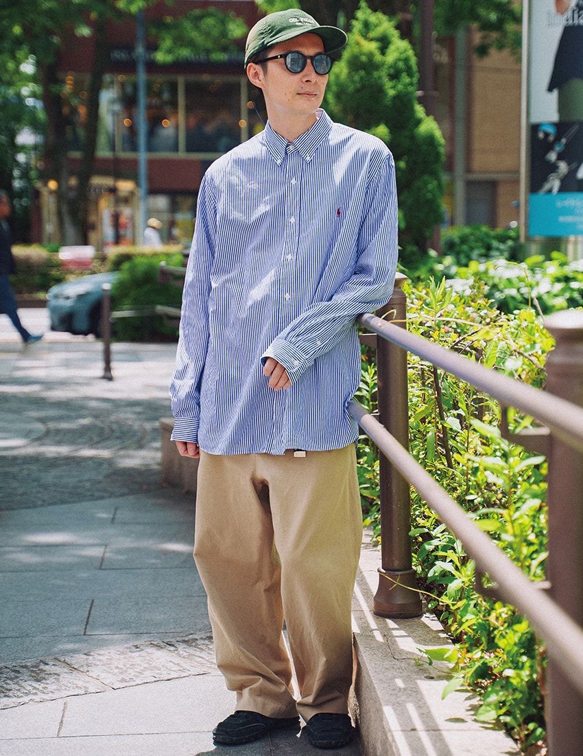 シャツ=ポロ ラルフ ローレン パンツ=ヤエカ キャップ=Ofr.Paris