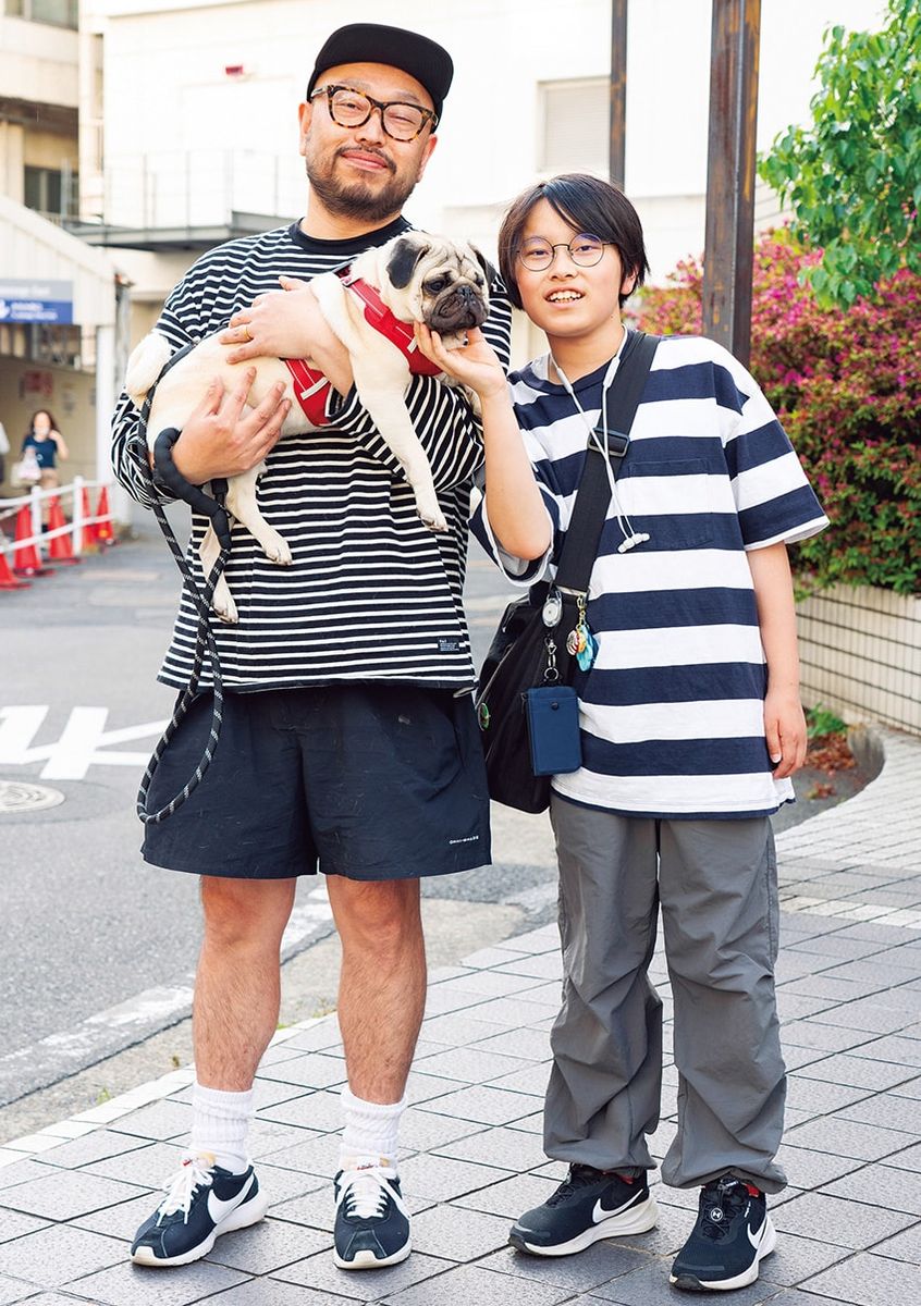カットソー、キャップ=F.A.T. ショーツ=コロンビア スニーカー=ナイキ メガネ=エフェクター