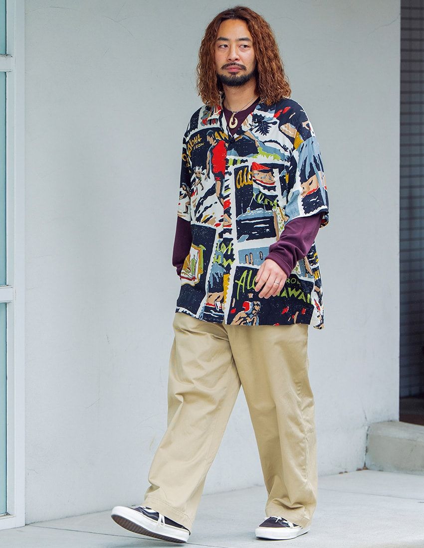 パンツ、シャツ＝ポータークラシック　カットソー＝レイニングチャンプ