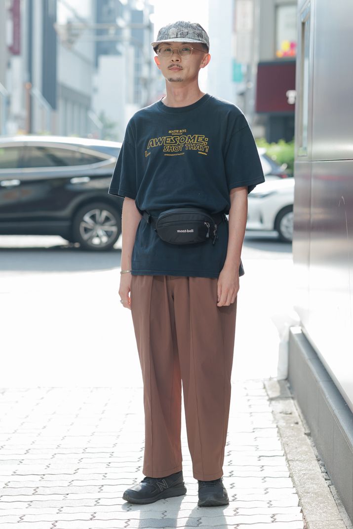 Tシャツ＝不明　パンツ＝シンクシング　シューズ＝ニューバランス　帽子＝サプライトウキョウ　眼鏡＝ゾフ　バッグ＝モンベル