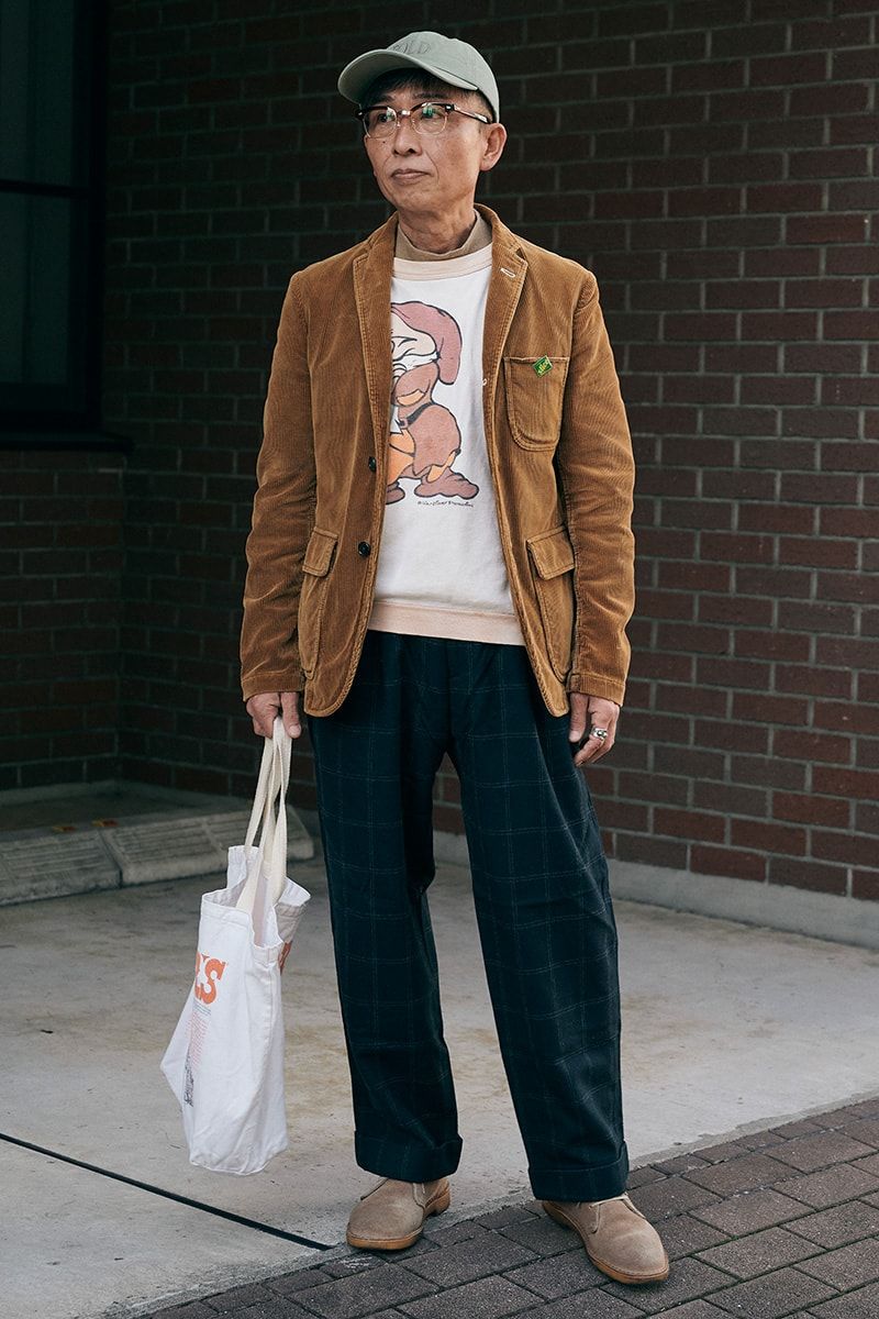 ジャケット＝コムデギャルソンオム　スウェット＝古着　バッグ＝ゼイバーズ