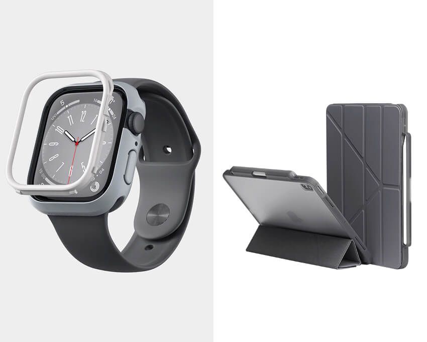 スマホケース以外にも、Apple WatchやiPadのケース、保護フィルム、AirPodsやAirTagのケースなどもラインナップ