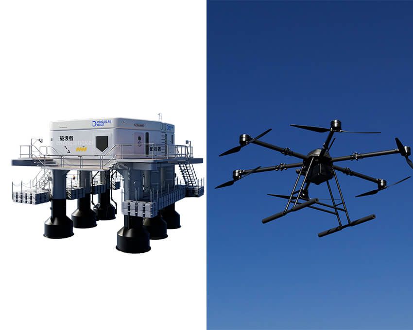 母船、探索ドローン、水面船による連携システムで海洋ゴミを絶え間なく回収する「サーキュラーブルー」