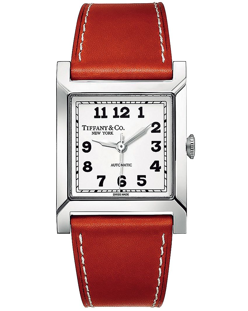 「ユニオン スクエア」美麗なスクエアケースと太めのカーフストラップが存在感を放つ「ユニオン スクエア」ウォッチ。ニューヨークの高層ビルをイメージした針のデザインがユニークで、ユニセックスで使える小ぶりなサイズ感も大きな特徴だ。SSケース、縦30×横30mm、自動巻き。79万7500円／ティファニー（ティファニー・アンド・カンパニー・ジャパン・インク　0120-488-712）
