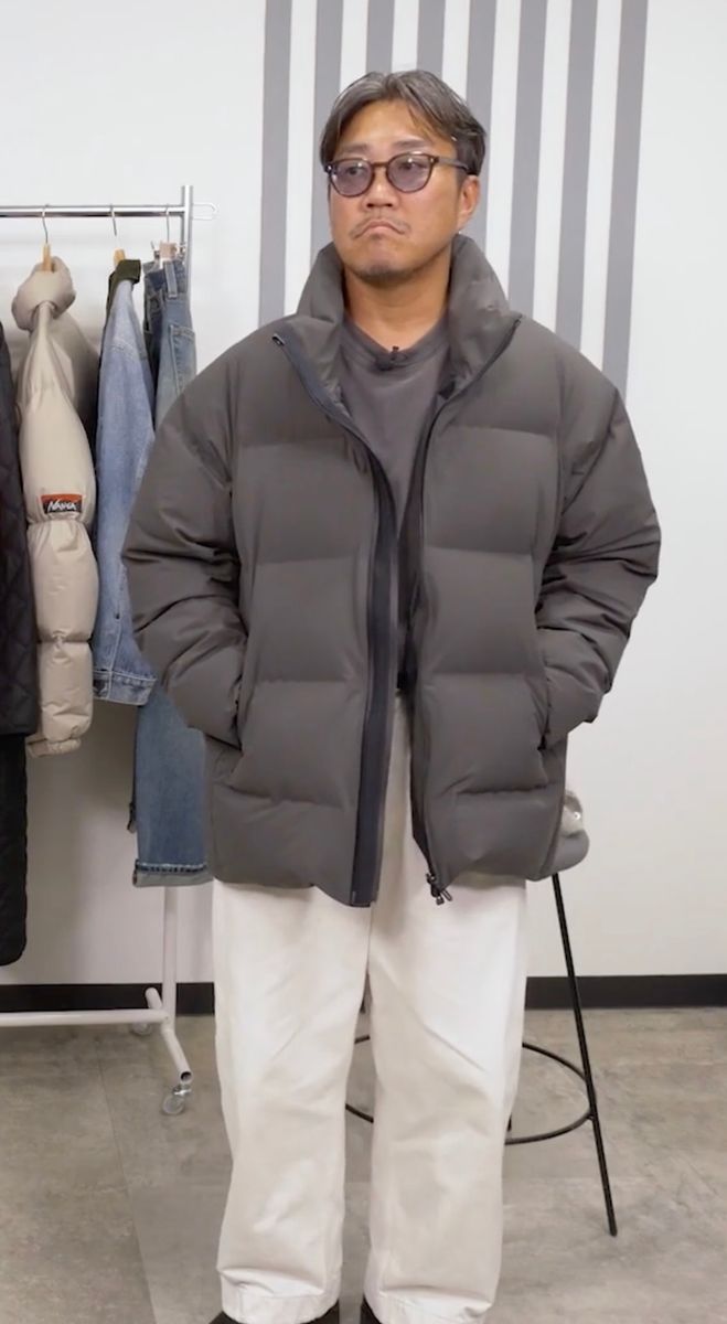キクチさん（171cm、70kg）は「デサント オルテライン × グラフペーパー」を着用（ワンサイズ）
