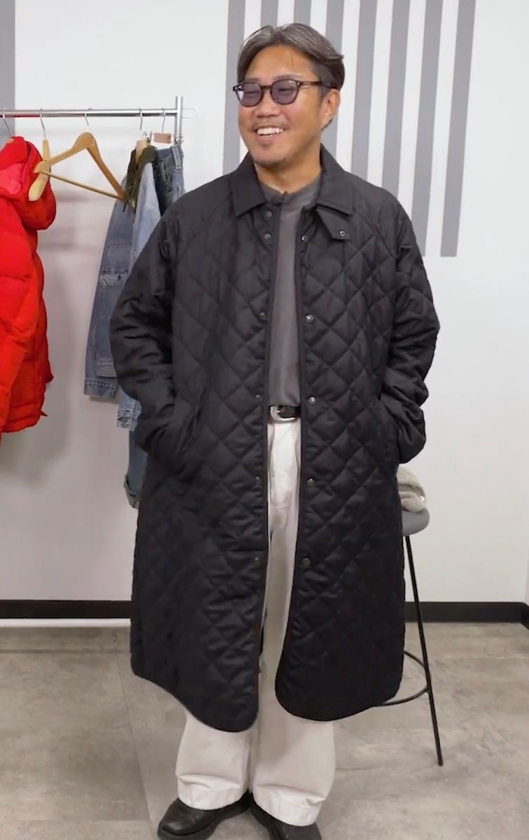 キクチさん（171cm、70kg）は「ラベンハム × ザ ライブラリー」のLサイズを着用