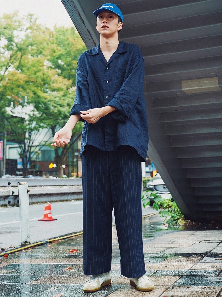 帽子=ノーブランド シャツ=カウラム パンツ=GU × ビューティフルピープル