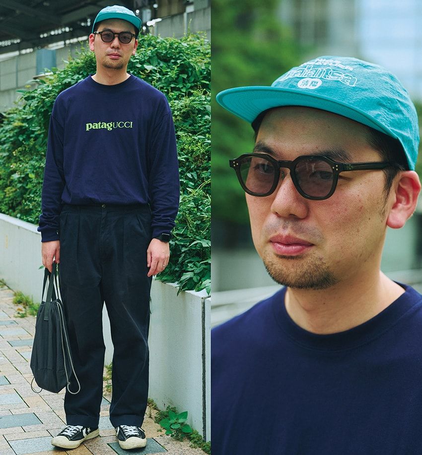 帽子＝ナイスウェザー　カットソー＝トキシラズ　パンツ＝タップウォーター　スニーカー＝コンバース