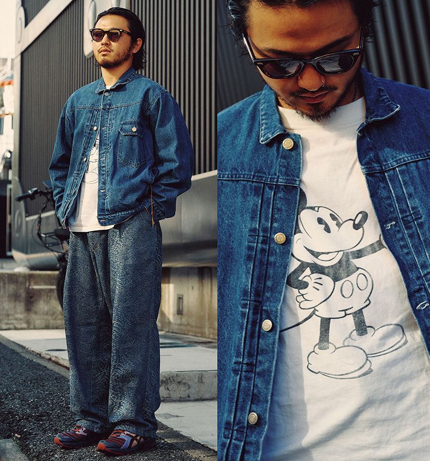 Tシャツ＝不明　デニムジャケット＝ワーメーカー　デニム＝ノーブランド