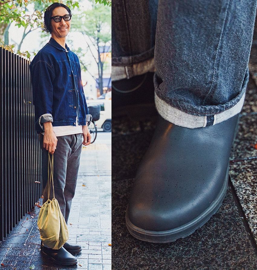 ブーツ＝ブランドストーン　Gジャン、バッグ＝TCBジーンズ　デニム＝ワーカーズ