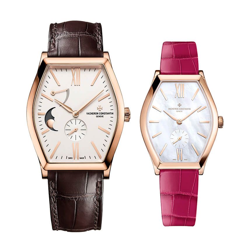 左●「マルタ・ムーンフェイズ」K18ピンクゴールドケース、縦42×横36.7㎜、手巻き。620万4000円、右●「マルタ・マニュアルワインディング」K18ピンクゴールドケース、縦34.4×横28.4㎜、手巻き。336万6000円／ともにヴァシュロン・コンスタンタン 0120-63-1755
